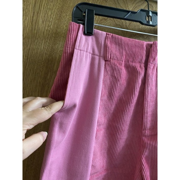 Corduroy Panel Straight Leg Two Tone Pants Bubblegum Pink High Waist Retro Sz M - Picture 9 of 12